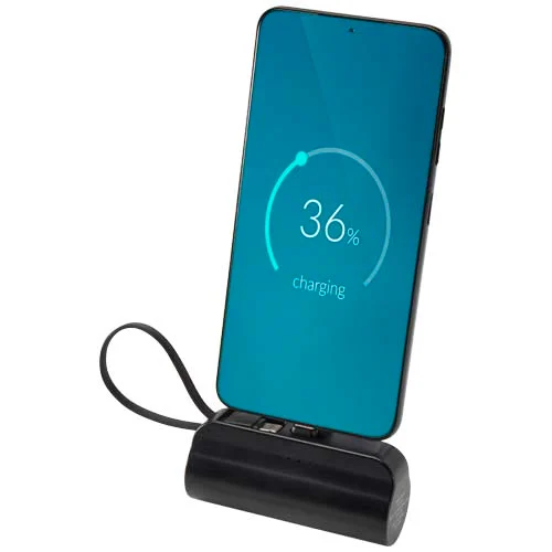 Alnair 5 000 mAh 10 W Type-C powerbank av återvunnen plast med inbyggt flipstativ och 2-i-1-kabel
