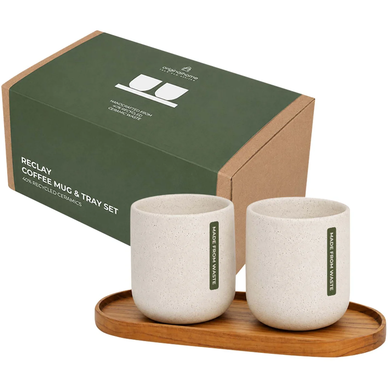 Originalhome soikea puinen tarjotin ja 150 ml:n keraaminen muki -setti