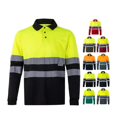 VL VULCAN LARGE. Zweifarbiges Poloshirt im Bird-Eye-Design (160g/m²) mit langen Ärmeln, aus Polyester (100%)