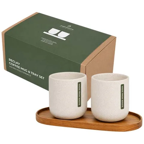 Originalhome ovaalse puidust kandiku ja 150 ml keraamiliste kruuside komplekt