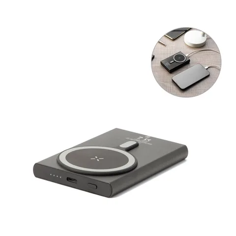 WRIGHT 5. Magnetische Powerbank mit Schnellladefunktion aus recyceltem Aluminium und recyceltem ABS, 5'000 mAh