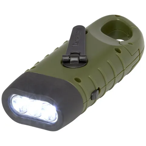Helios Solar-Dynamo-Taschenlampe aus recyceltem Kunststoff mit Karabiner