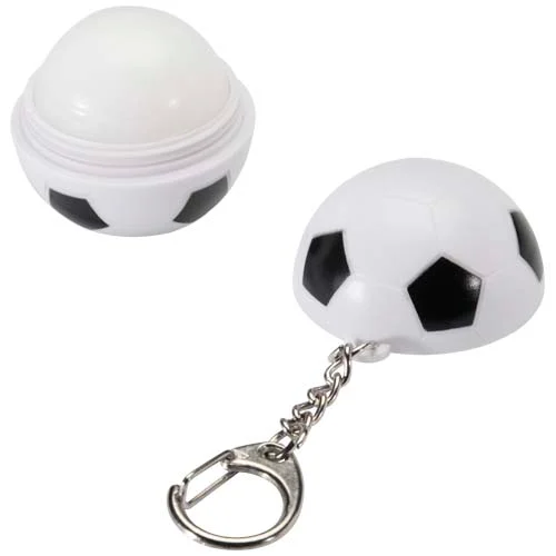 Rami football-shaped vanilla lip balm with SPF 15 and keychain