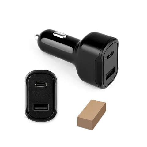 DIRAC. Tupakansytytinsovitin, jossa USB-A-portti 18 W ja USB-C 20 W, kierrätetty ABS (100 % rABS)