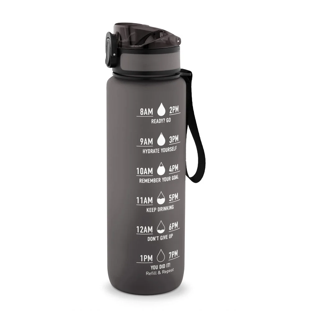 ERIKSSON. Bottle made from recycled PET (100% rPET), featuring motivational phrases and time markings to encourage you to drink water