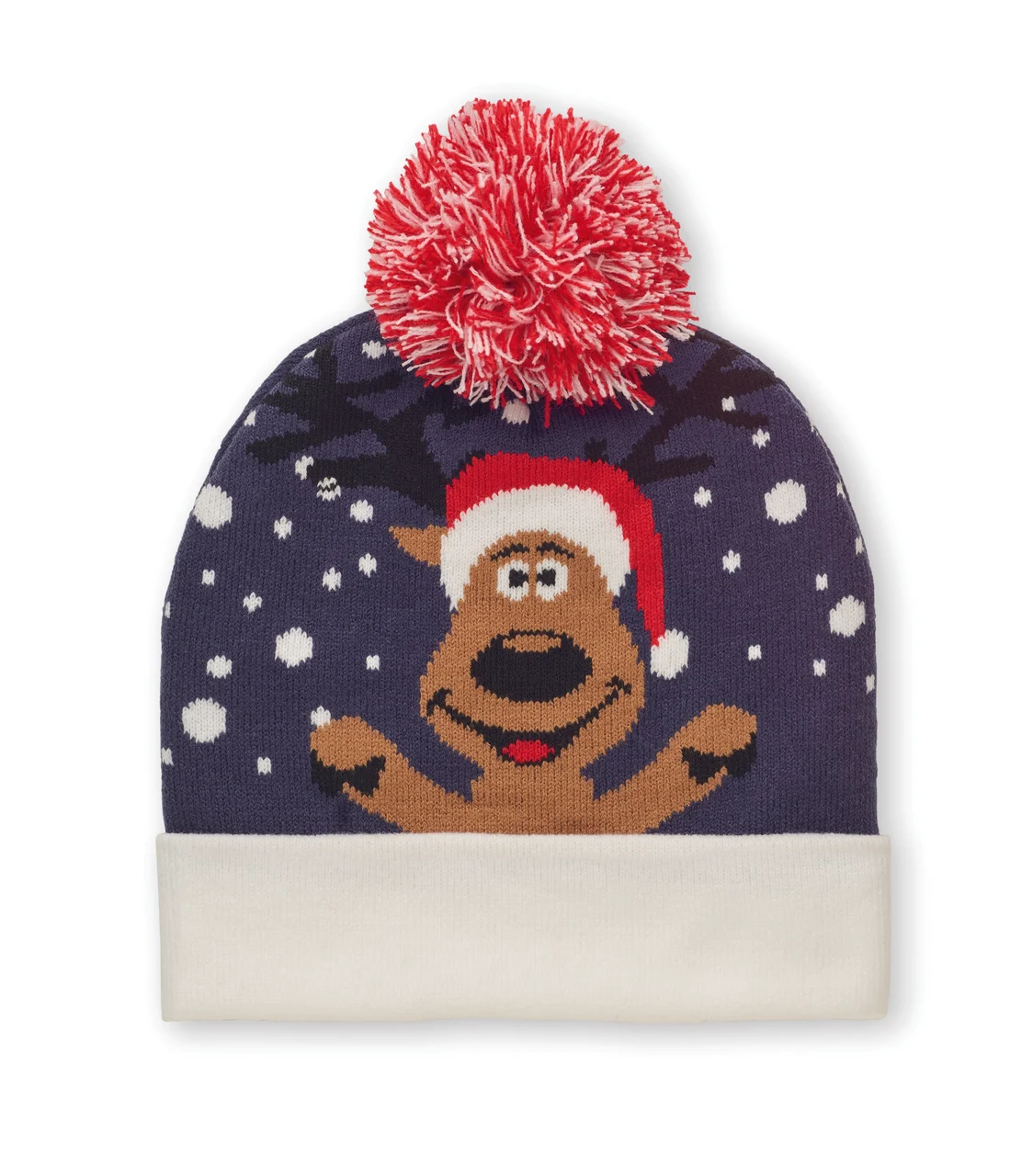 Stickad mössa med julmotiv