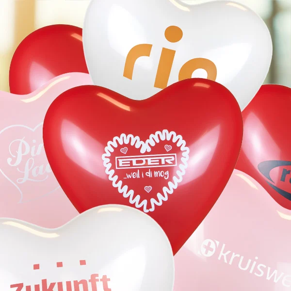 Herzballons, bedruckt, Qualityprint, Ø 33 cm / Umfang 80–95 cm / 11 Zoll