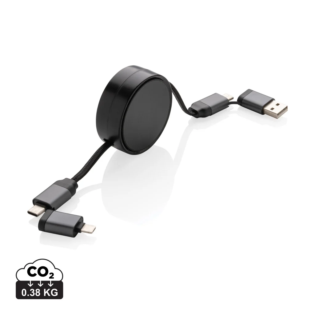 Terra RCS utdragbar 6-i-1-kabel i återvunnet aluminium, 45W