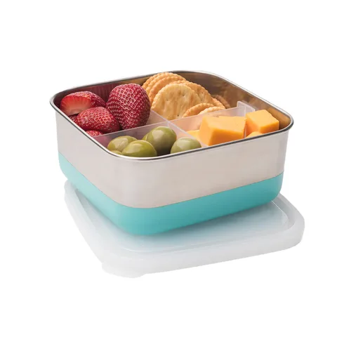 Divided Square Stainless Steel To-Go Containers - Color Block