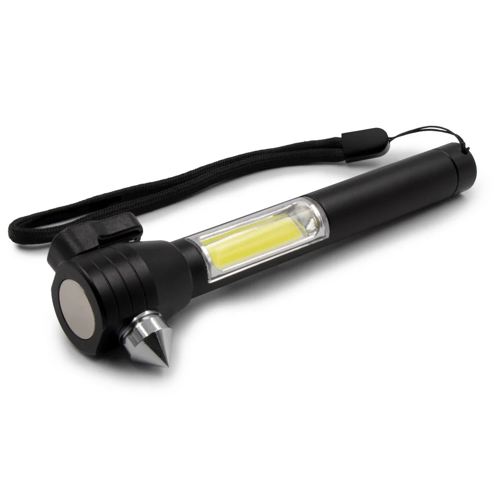 Nödficklampa med 1 LED COB, bälteskniv och säkerhetshammare Flint