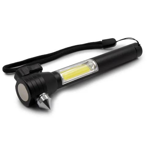 Nödficklampa med 1 LED COB, bälteskniv och säkerhetshammare Flint
