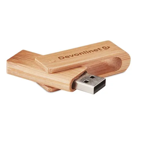 Bambusest USB-mälupulk 1-32 GB, pöörleva logoplaadiga