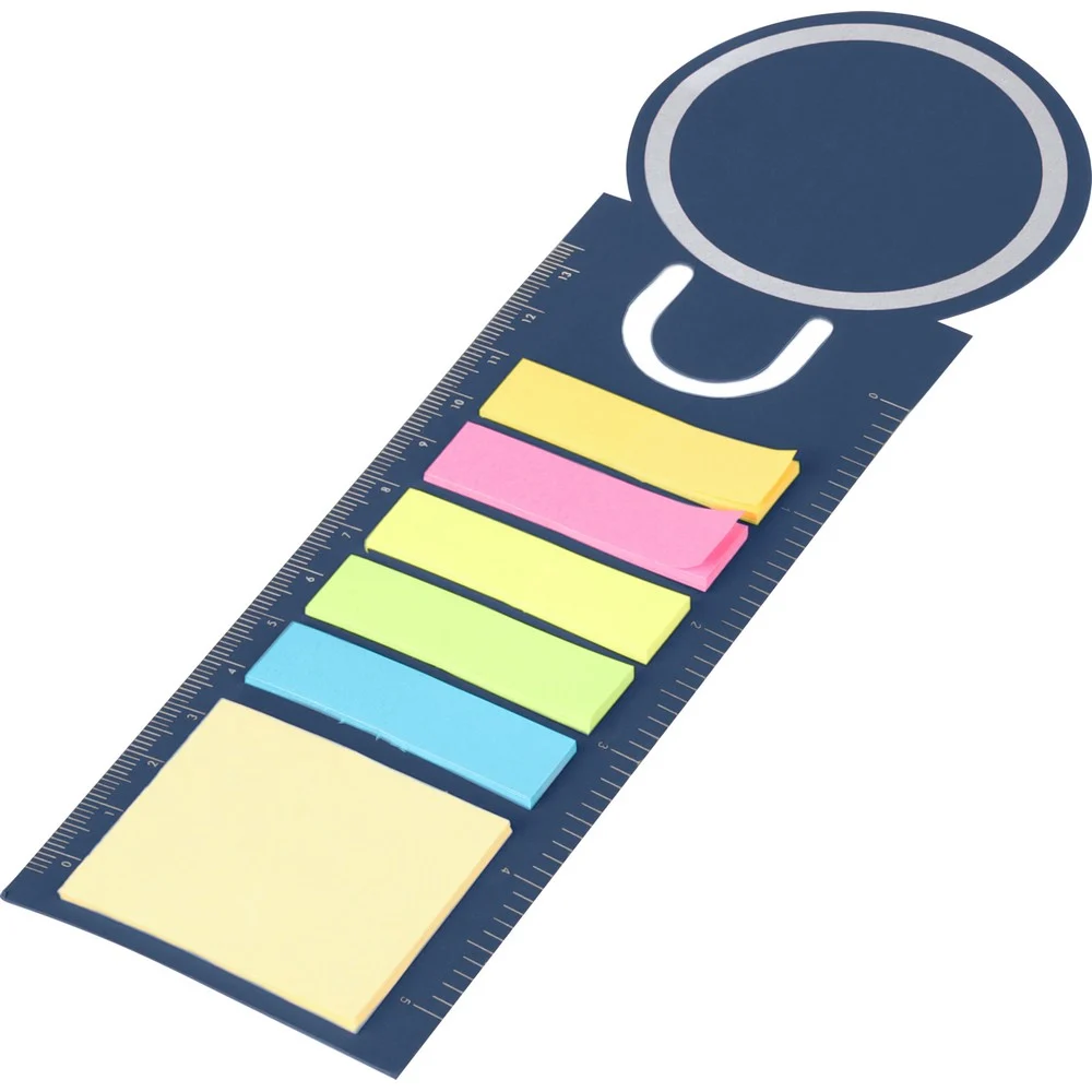 Memo holder, sticky notes, bookmark, notebook, ruler