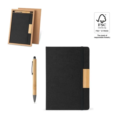 HOMERO. Set bestehend aus einem A5-Hardcover-Notizblock und einem Bambus-Kugelschreiber