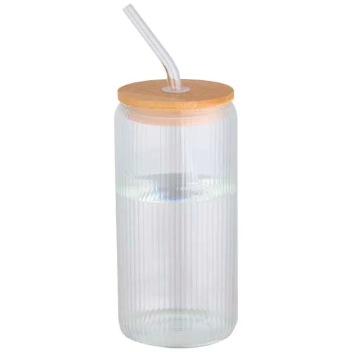 Mirage 500 ml enkelväggig mugg i borosilikatglas med lock i bambu