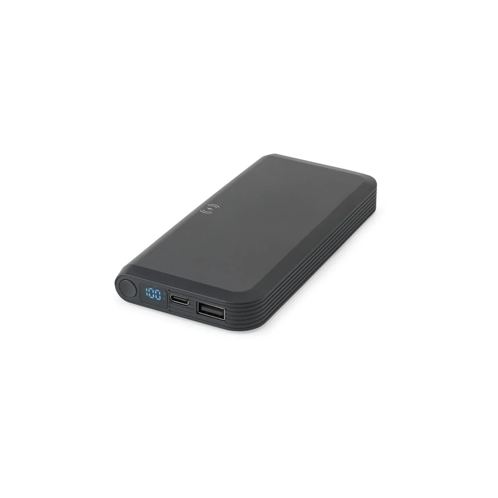 BECKER 10. 10 000 mAh powerbank i återvunnen ABS (100 % rABS) med 15 W supersnabb trådlös laddare
