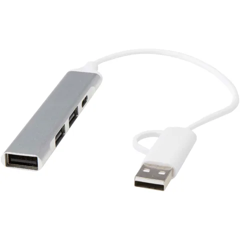 Alkaid 4-porttinen kierrätetystä alumiinista valmistettu USB-A- ja Type-C-keskitin, jossa kaksi sisääntuloa