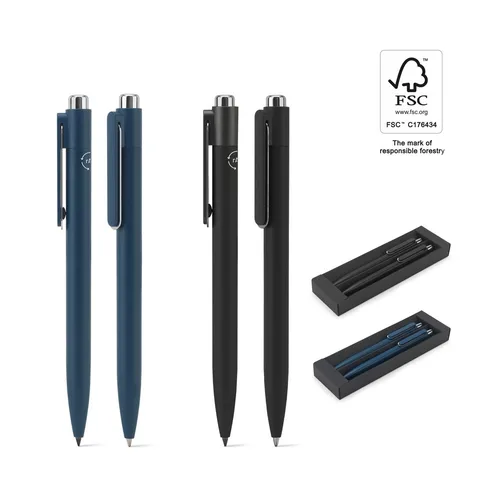 KYLIE SET. Set bestehend aus einem Kugelschreiber und einem Stift ohne Tinte, beide aus Aluminium (94% recycelt)