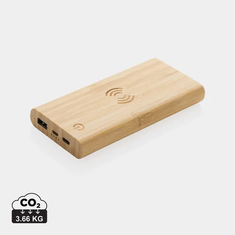 FSC®. Kaks-ühes akupank 8000 mAh ja juhtmevaba laadija 5 W, bambusest