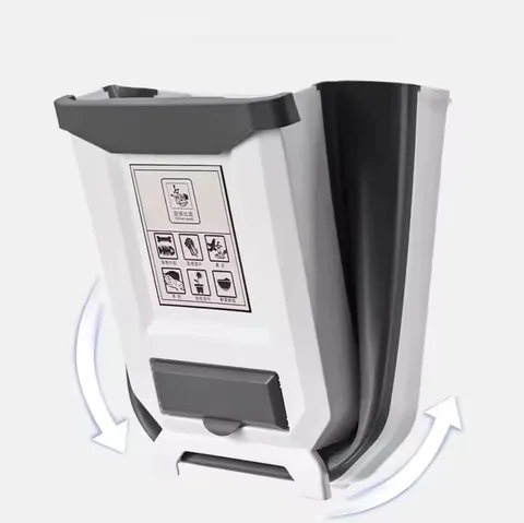 Foldable Silicone Trash Can with Wall Mount