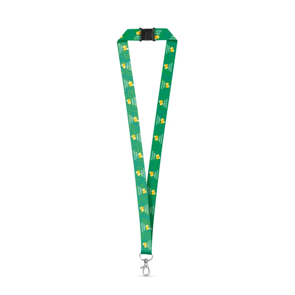 DOVER. SET Lanyard SUBLIMATION Long II (20 mm) i återvunnen polyester (100 % rPET) med 20 mm karbinhake och säkerhetsspänne