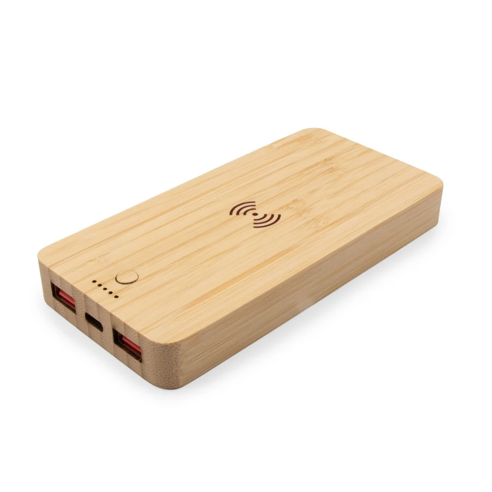 Trådlös powerbank i bambu 8000 mAh B'RIGHT, trådlös laddare 15W | Benson