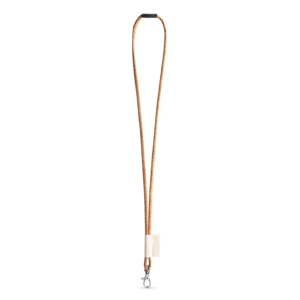 75096. SET Lanyard CORK Long (Ø 5 mm) med 9 mm karbinhake och Ø 5 mm säkerhetsspänne