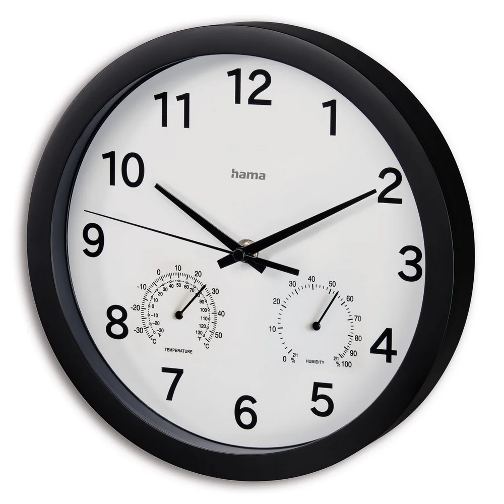 Väggklocka med termometer och hygrometer Hama