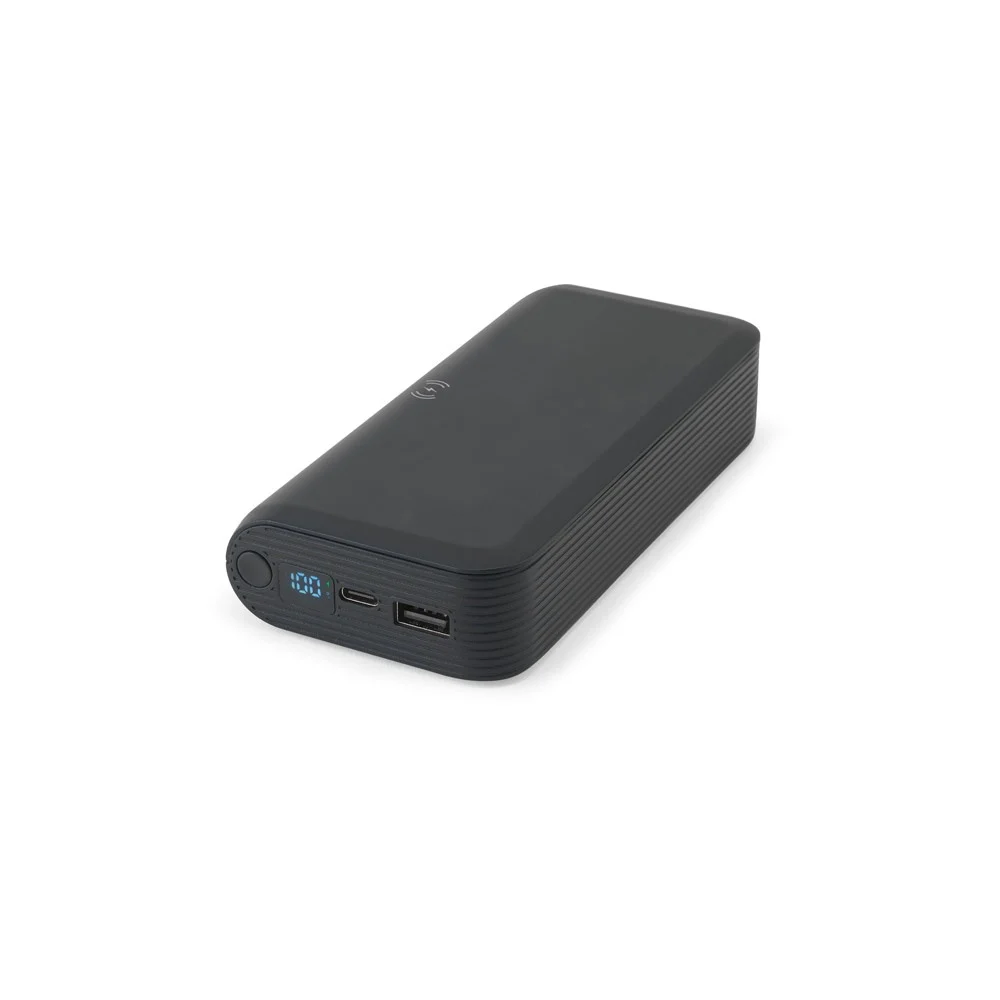 BECKER 20. 20 000 mAh powerbank i återvunnen ABS (100 % rABS) med 15 W supersnabb trådlös laddare