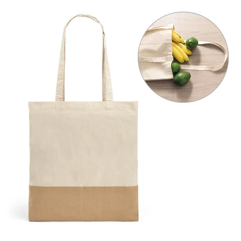 MERCAT. Påse i 100 % bomull (160 g/m²) med imiterade jutedetaljer