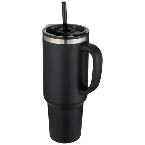 Sydney dubbelväggig RCS-certifierad vakuumisolerad kopparmugg med sugrör, 1 200 ml