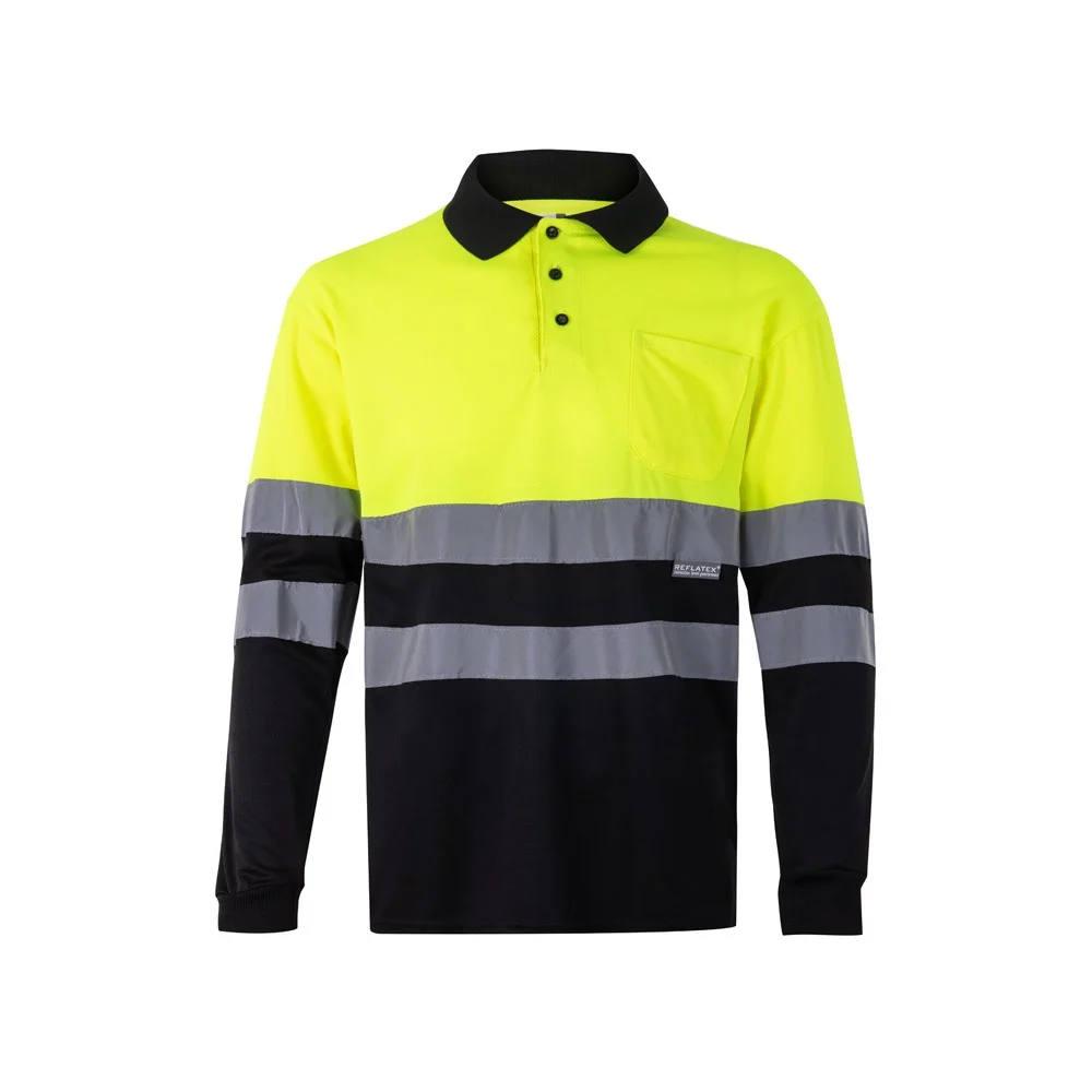VL VULCAN LARGE. Tvåfärgad pikétröja med fågelögon (160g/m²) med långa ärmar, i polyester (100%)