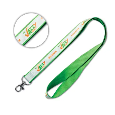 Polyester lanyard with satin overlay