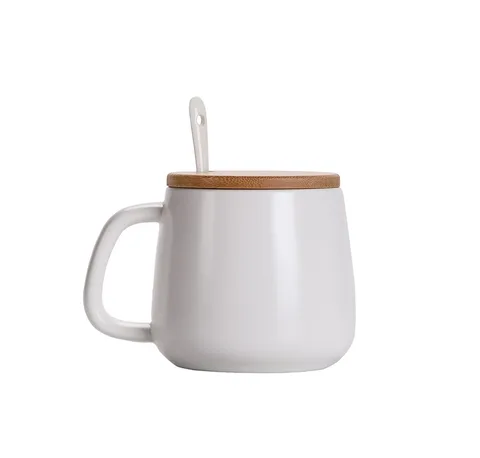 Keraaminen muki lusikalla 400 ml, bambukannella