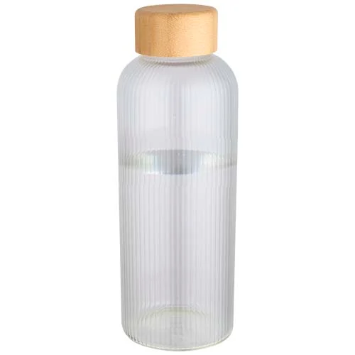 Mirage 650 ml enkelväggig flaska i borosilikatglas med lock i bambu