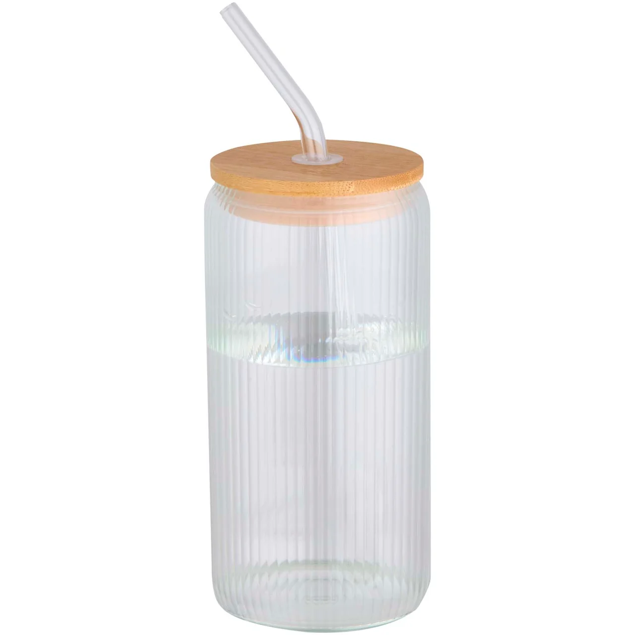 Mirage 500 ml enkelväggig mugg i borosilikatglas med lock i bambu