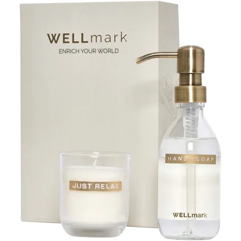 Wellmark Discovery 250 ml:n käsisaippua-annostelija ja 150 g:n tuoksukynttiläsetti