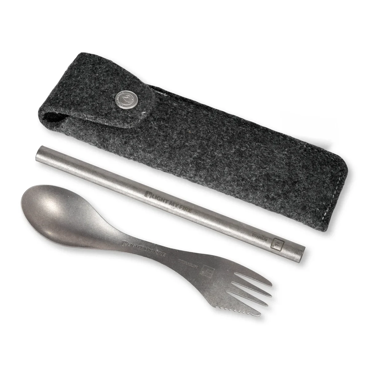 Light My Fire Swedish Spork'n Straw Kit Titanium, spork och sugrör med gravyr