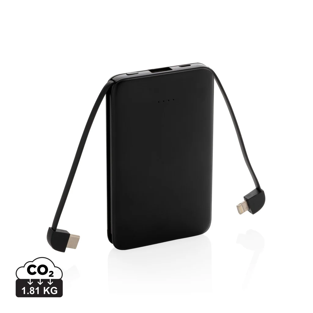 5.000 mAh fickpowerbank med integrerade kablar