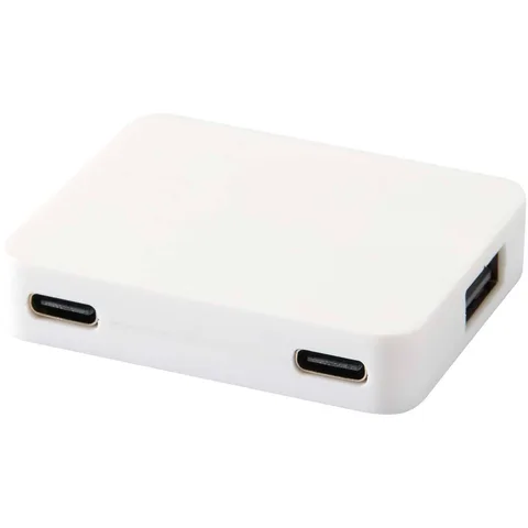 Gaia 4-porttinen USB-keskitin, jossa USB-A- ja Type-C-lähtö sekä kaksoistulo – valmistettu kierrätetystä muovista
