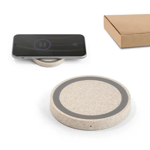 CUVIER. 15W wireless charger in recycled ABS (65% rABS) and wheat straw fiber (35%)