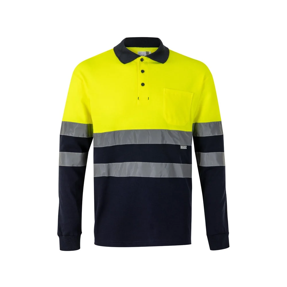 VL PLUTO LARGE. Tvåfärgad pikétröja (150g/m²) med långa ärmar, i bomull (55%) och polyester (45%)