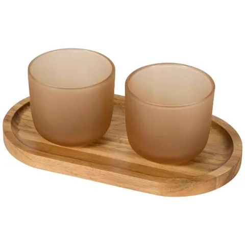 Male wooden serving tray and glass cups with matt finish set