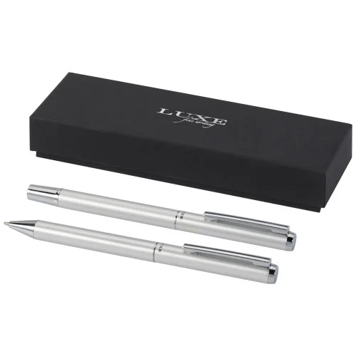Lucetto presentförpackning med kulspetspenna och rollerballpenna i återvunnen aluminium (svart bläck)