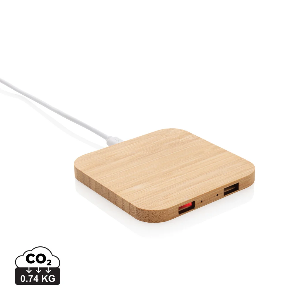 Trådlös 5W-laddare i bambu med USB