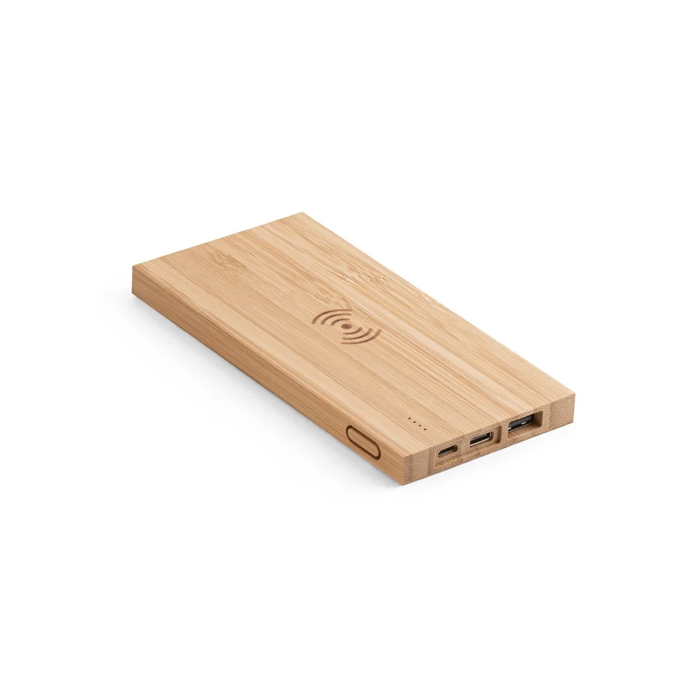 FITCH. Powerbank 5 000 mAh med 5W trådlös laddare i bambuso