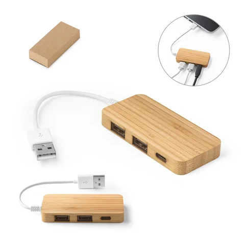 MOSER. HUB med 2 USB-A och 1 USB-C-portar i bambu